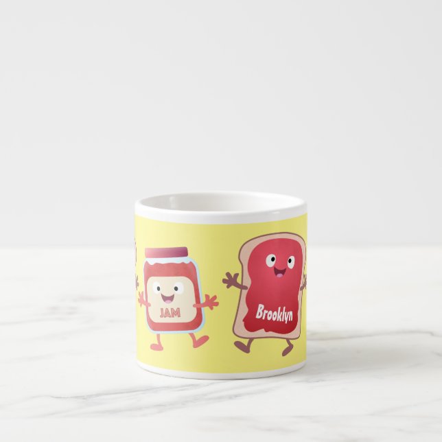 Funny bread and jam cartoon characters espresso cup (Front)