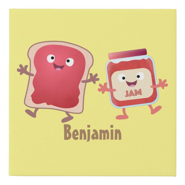 Funny bread and jam cartoon characters  faux canvas print (Front)
