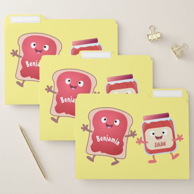 Funny bread and jam cartoon characters file folder (Set)