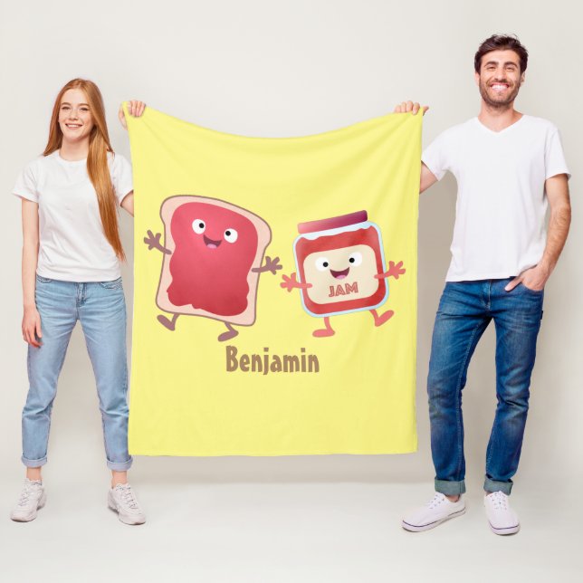 Funny bread and jam cartoon characters  fleece blanket (In Situ)