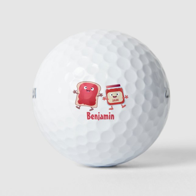 Funny bread and jam cartoon characters golf balls (Front)