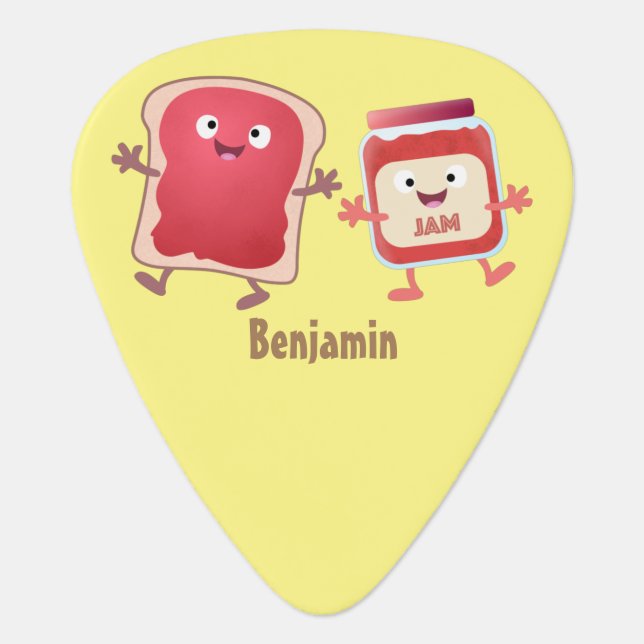 Funny bread and jam cartoon characters  guitar pick (Front)