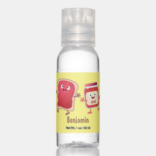 Funny bread and jam cartoon characters hand sanitizer