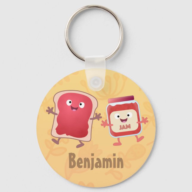 Funny bread and jam cartoon characters keychain (Front)