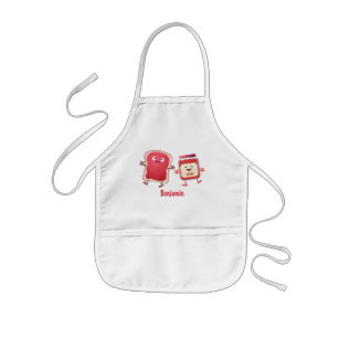 Funny bread and jam cartoon characters kids' apron