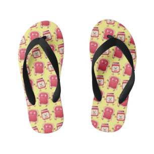 Funny bread and jam cartoon characters  kid's flip flops