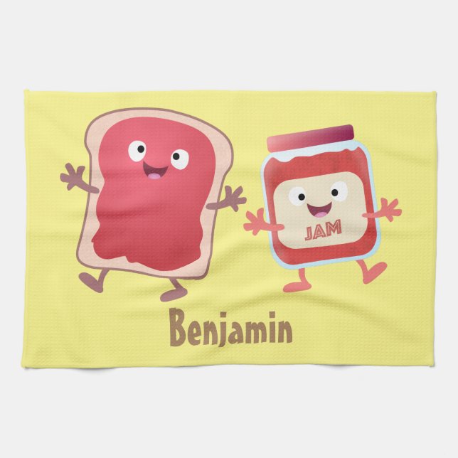 Funny bread and jam cartoon characters  kitchen towel (Horizontal)