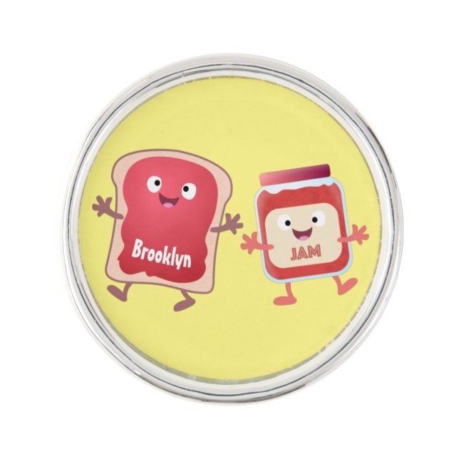 Funny bread and jam cartoon characters lapel pin (Front)