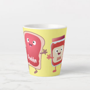 Funny bread and jam cartoon characters latte mug