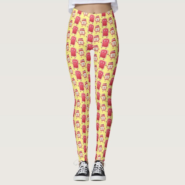 Funny bread and jam cartoon characters  leggings (Front)