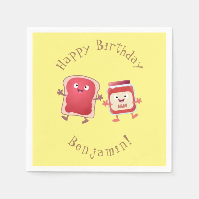 Funny bread and jam cartoon characters  napkins (Front)