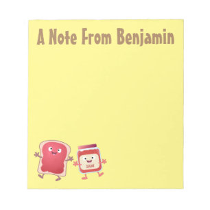 Funny bread and jam cartoon characters notepad