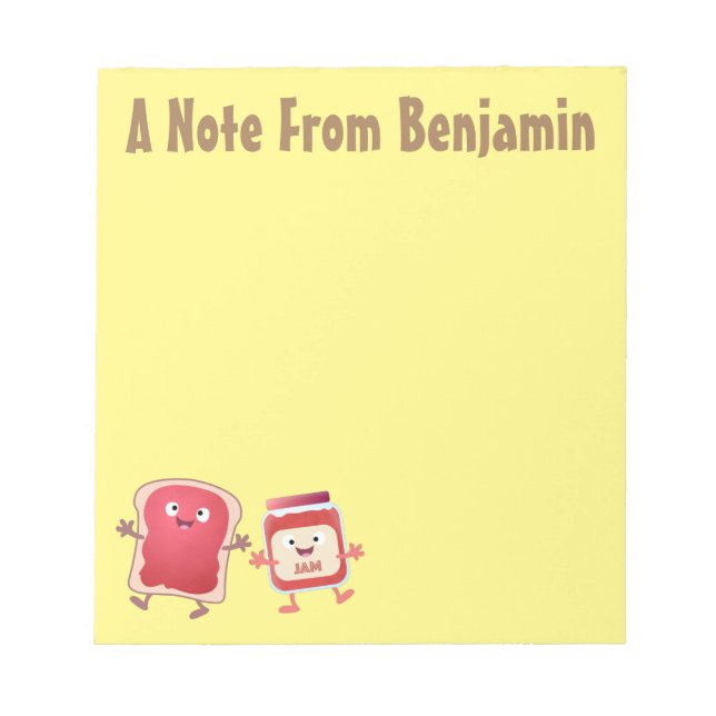 Funny bread and jam cartoon characters notepad (Front)