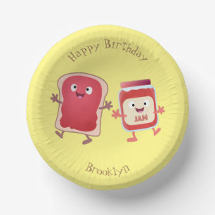 Funny bread and jam cartoon characters paper bowls