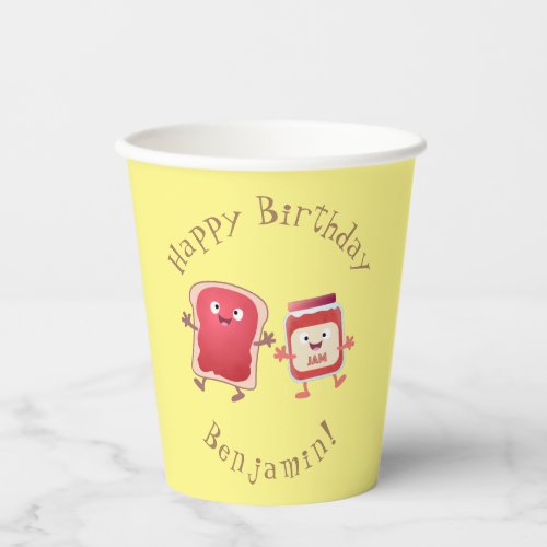 Funny bread and jam cartoon characters paper cups