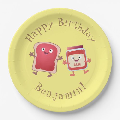 Funny bread and jam cartoon characters paper plates