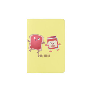 Funny bread and jam cartoon characters passport holder