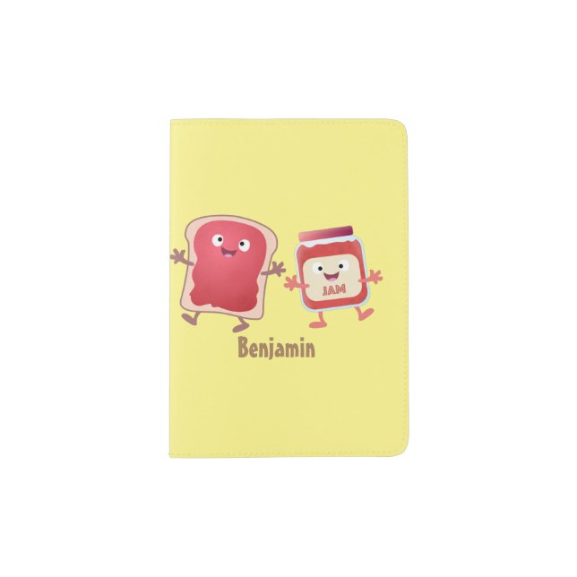 Funny bread and jam cartoon characters passport holder (Front)