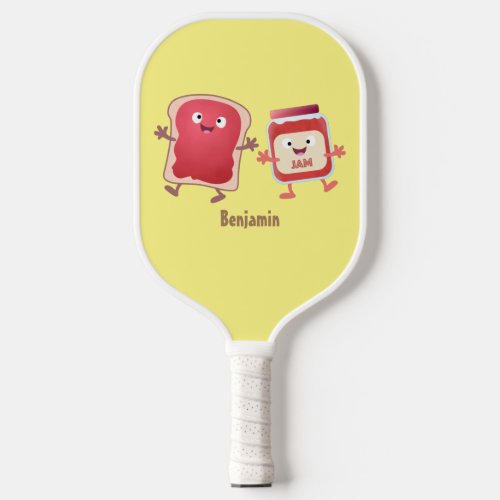 Funny bread and jam cartoon characters  pickleball paddle