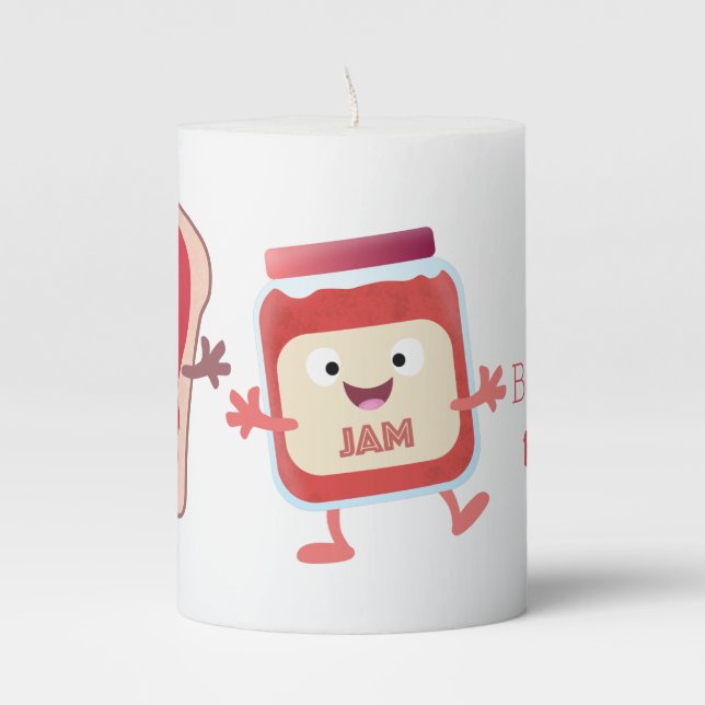 Funny bread and jam cartoon characters pillar candle (Front)