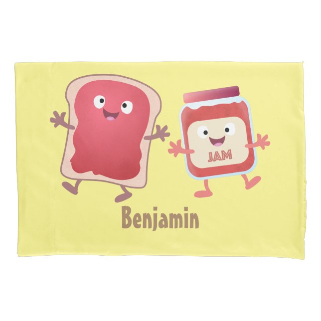 Funny bread and jam cartoon characters pillow case (Front)