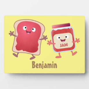 Funny bread and jam cartoon characters plaque