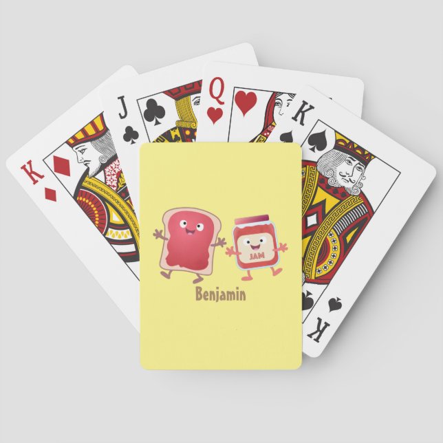 Funny bread and jam cartoon characters poker cards (Back)