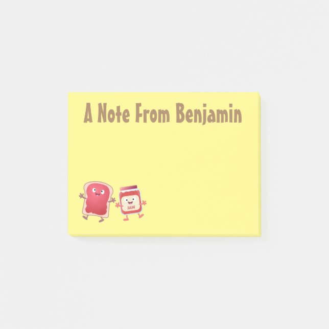 Funny bread and jam cartoon characters post-it notes (Front)