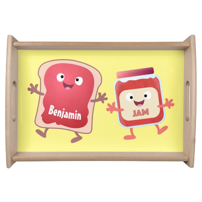 Funny bread and jam cartoon characters serving tray (Front)
