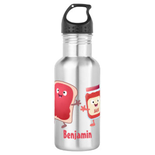 Funny bread and jam cartoon characters  stainless steel water bottle