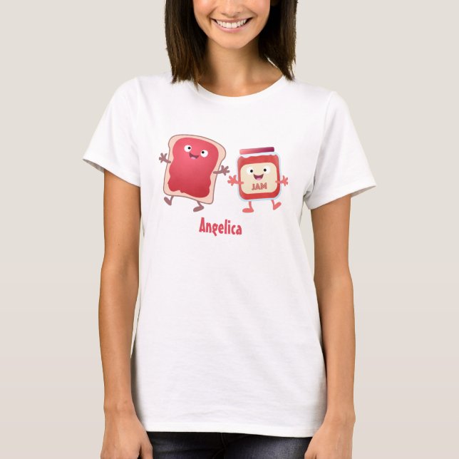 Funny bread and jam cartoon characters  T-Shirt (Front)