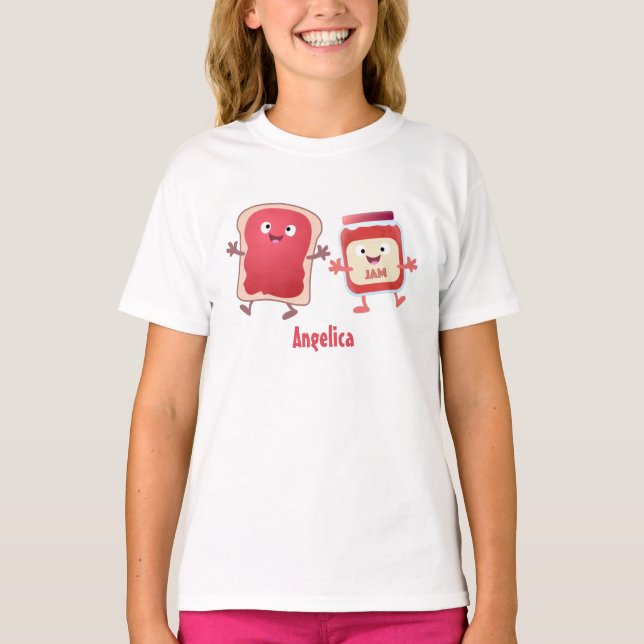 Funny bread and jam cartoon characters  T-Shirt (Front)