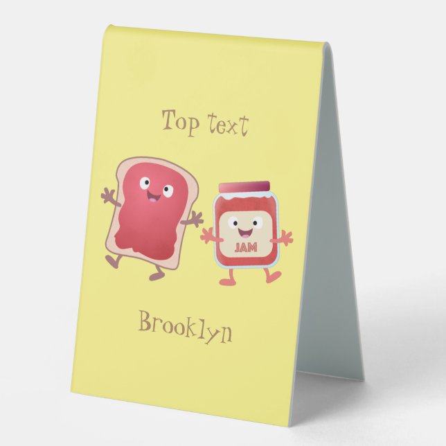 Funny bread and jam cartoon characters table tent (Front)