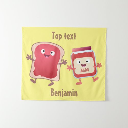 Funny bread and jam cartoon characters  tapestry