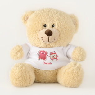 Funny bread and jam cartoon characters teddy bear