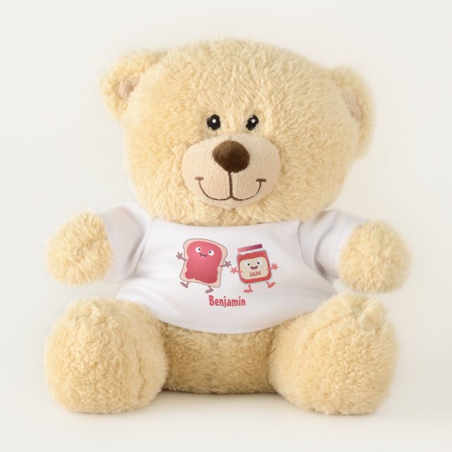 Funny bread and jam cartoon characters teddy bear (Front)