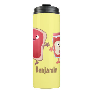 Funny bread and jam cartoon characters thermal tumbler