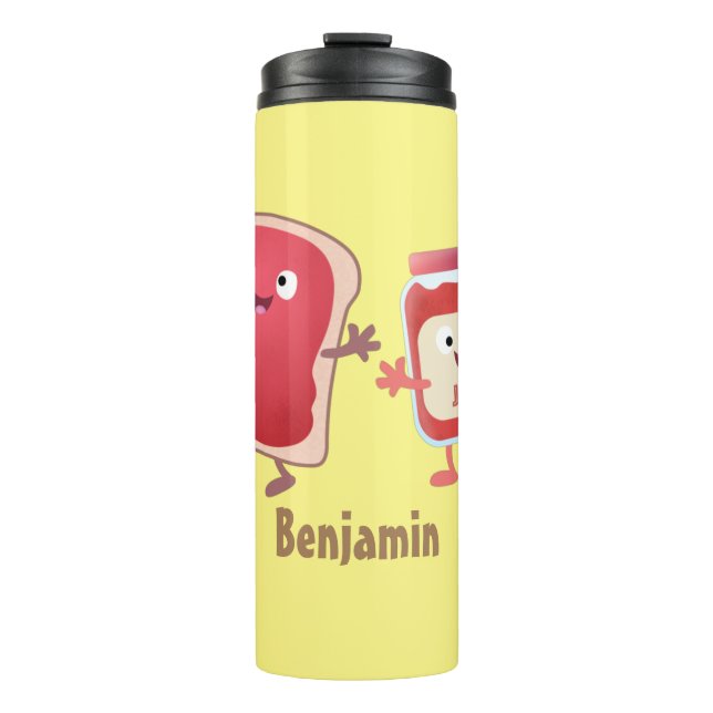 Funny bread and jam cartoon characters  thermal tumbler (Front)