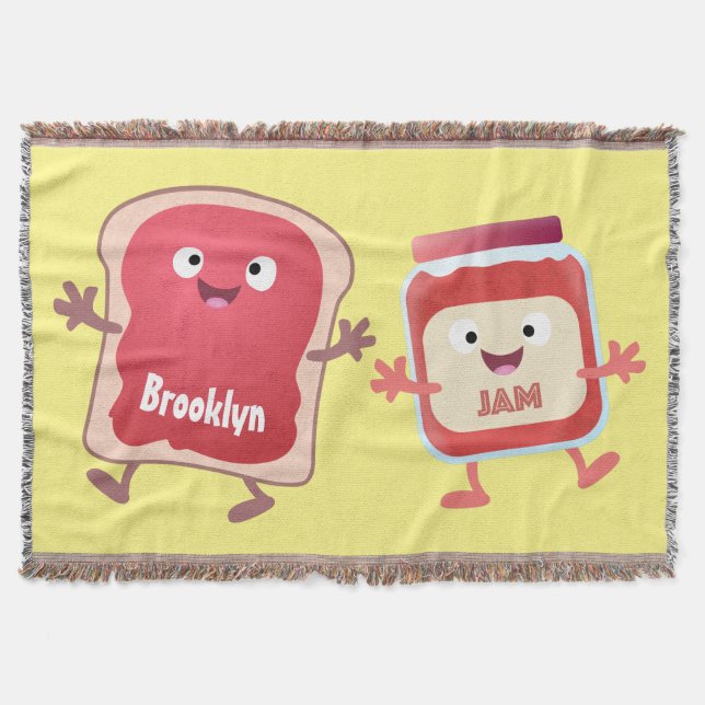 Funny bread and jam cartoon characters throw blanket (Front)