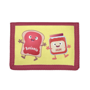 Funny bread and jam cartoon characters trifold wallet