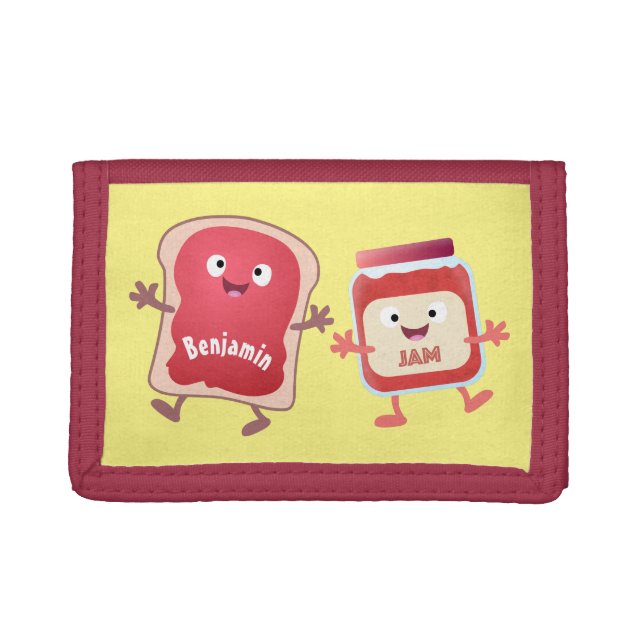 Funny bread and jam cartoon characters trifold wallet (Front)
