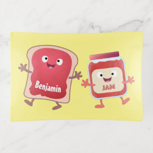 Funny bread and jam cartoon characters trinket tray