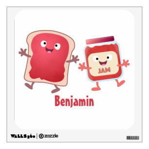 Funny bread and jam cartoon characters wall decal