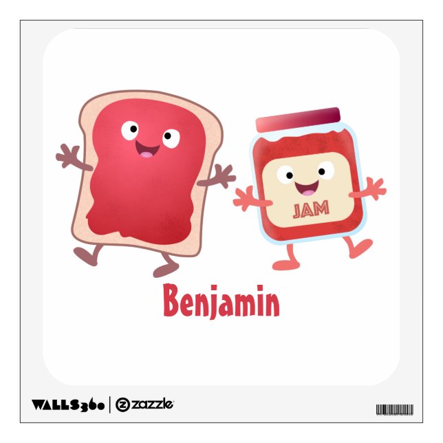 Funny bread and jam cartoon characters wall decal (Front)