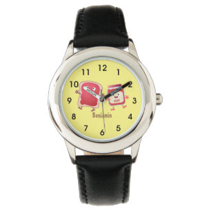 Funny bread and jam cartoon characters watch