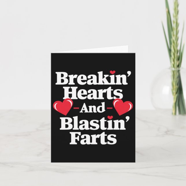 Funny Breaking Hearts And Blasting Farts Mens Vale Card (Front)