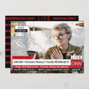 Funny Breaking News Retirement 🎉 Party   Invitation