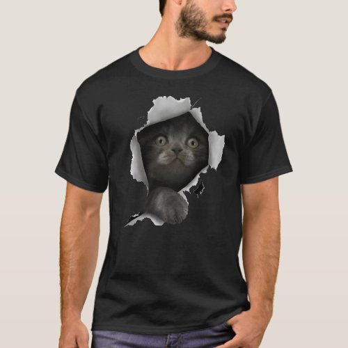 Funny Breaking Through Black Cat Sarcastic Hiding  T_Shirt