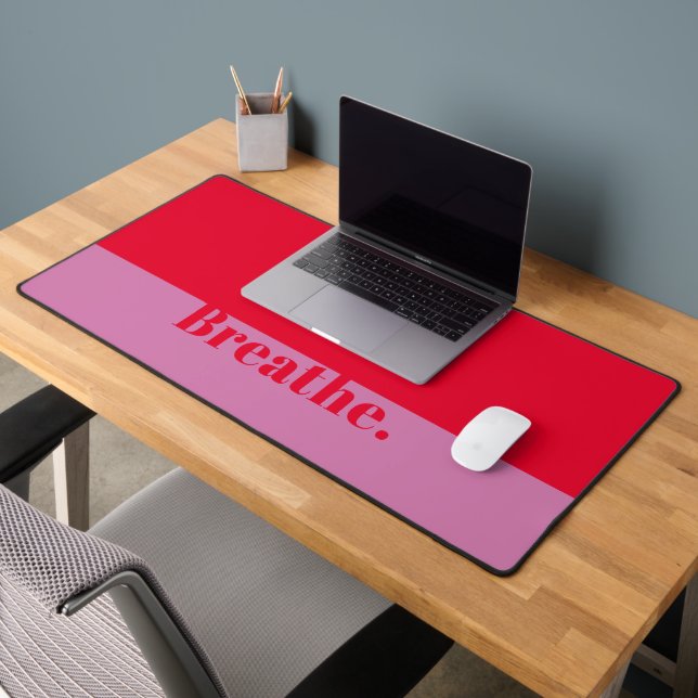 Funny Breathe Modern Minimalist Bold Pink Red Desk Mat (Office 2)