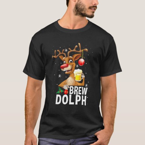Funny Brew Dolph Reindeer Drinking Beer Matching C T_Shirt